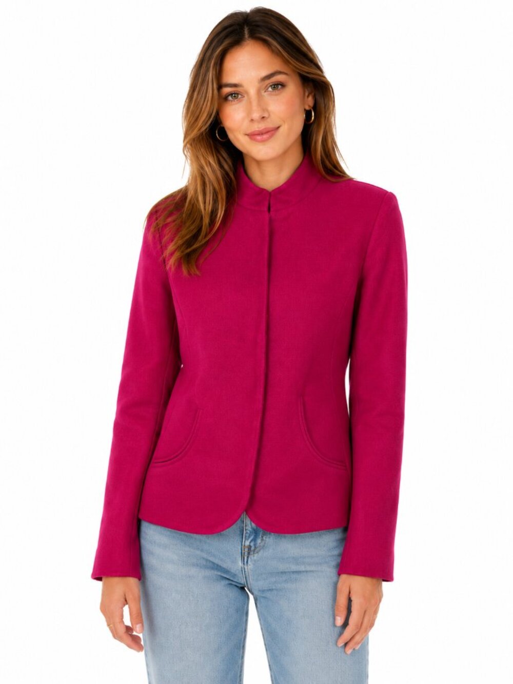 Chico's Jacket Women's‎ Size Medium Mandarin Collar Pink Chicos 1